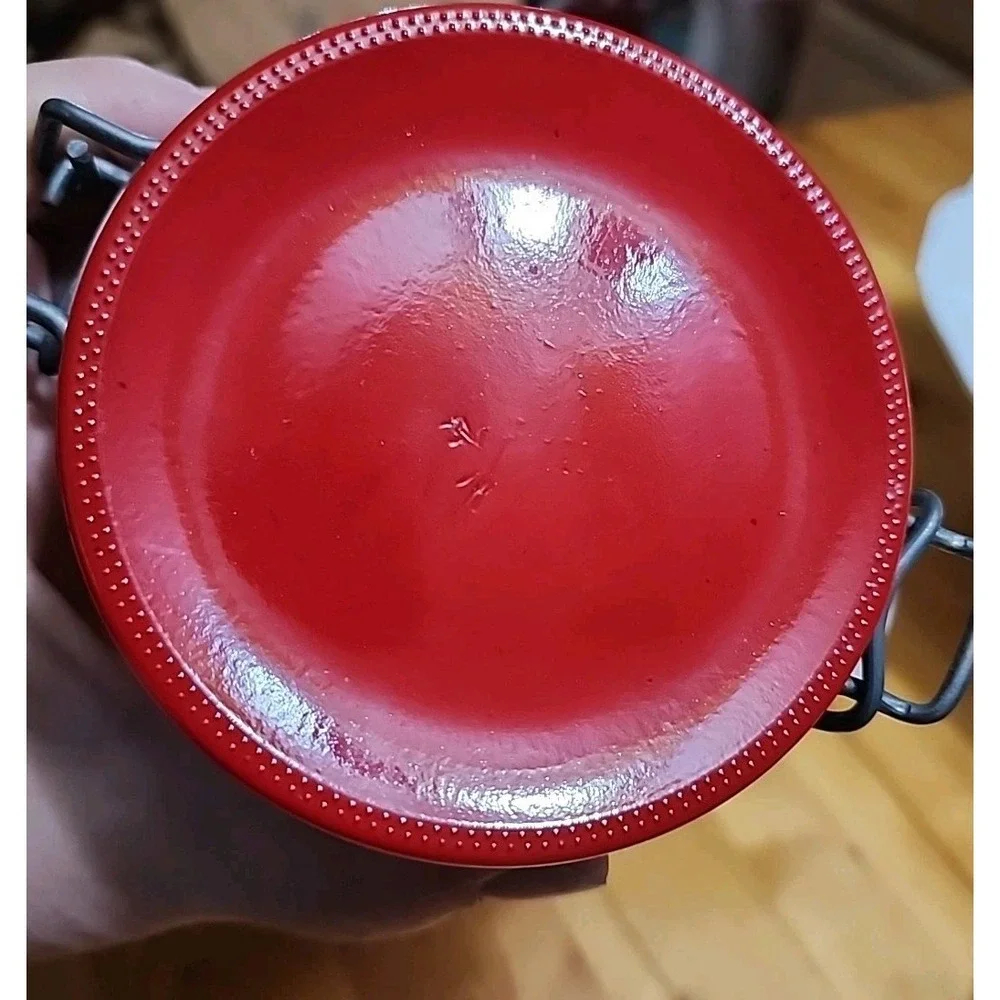 Vintage MCM Deco Wheaton Milk Glass Sugar Canister Red Grid 1.5L Red Lid